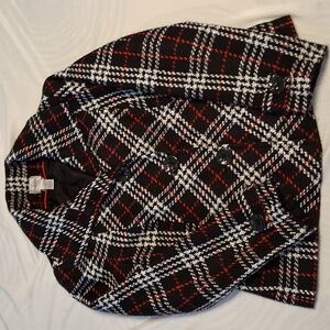 Chico's Black and White Plaid Blazer with Red Accents